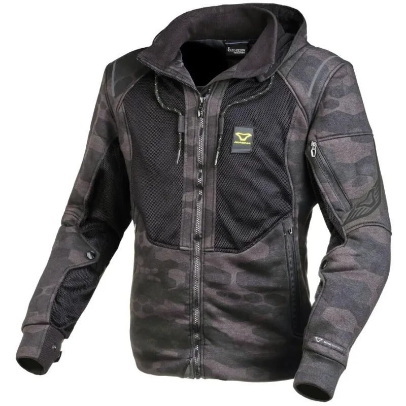 Direttamente Dal Produttore Felpa Moto con cappuccio Macna Breeze Nero Grigio camo