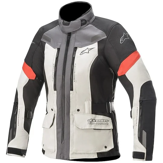Promo Stagionale Giacca Moto da Donna in Tessuto Alpinestars Stella VALPARAISO v3 Drystar Grigio Rosso Nero