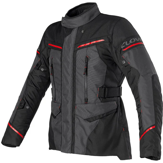 Offerta Speciale Giacca Moto Donna Clover STORM 4 LADY WP Rosso Grigio Scuro Nero