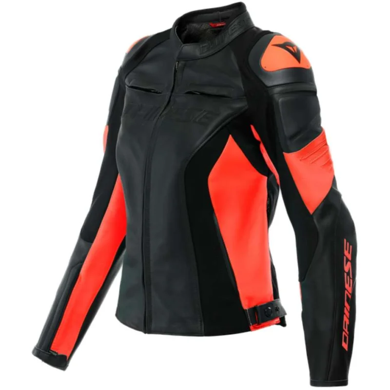 Giacca Moto Donna in Pelle Dainese RACING 4 LADY Nero Rosso Fluo Must-Have