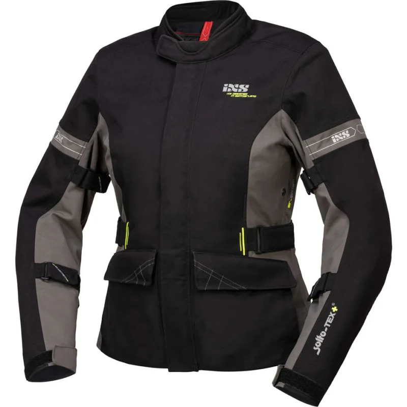 Spedizione Gratuita Giacca Moto Donna In Tessuto Laminat-ST-Plus Nero Grigio