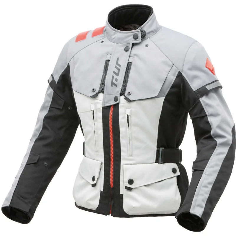 Offerta Speciale Giacca Moto Donna Tessuto 3 Strati T-ur WAYPOINT LADY Grigio Chiaro Scuro