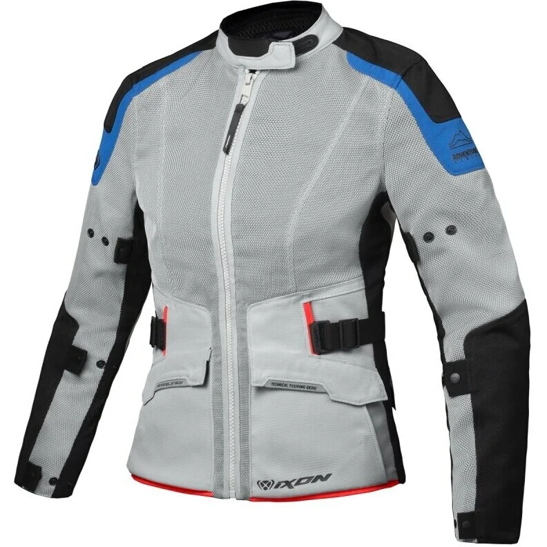 Vendita Finale Giacca Moto Donna Touring Ixon M-NJORD L Grigio Chiaro Blu Rosso