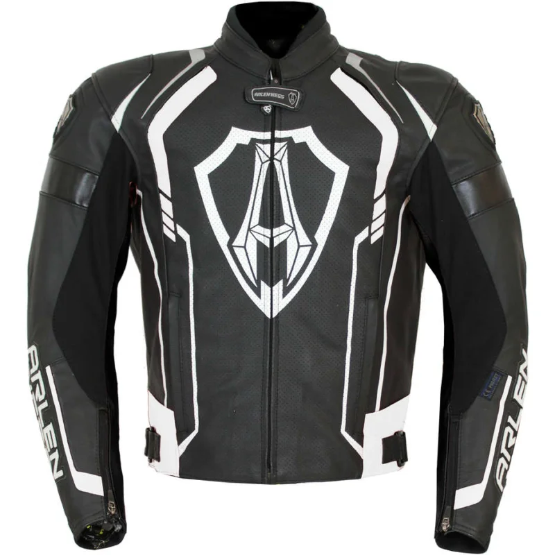 Giacca Moto In Pelle Arlen ness Sportiva LJ 9138 AN Nero Bianco Certificato CE Ultimissimo Modello