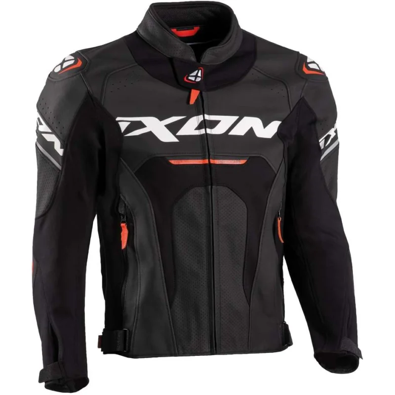 Giacca Moto in Pelle Ixon JACKAL JKT Nero Bianco Rosso Promozione Esclusiva