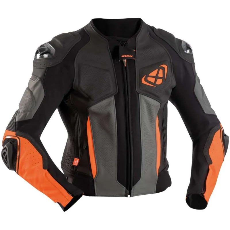 Giacca Moto in Pelle Ixon VENDETTA JK EVO Nero Antracite Arancio Promozione Esclusiva