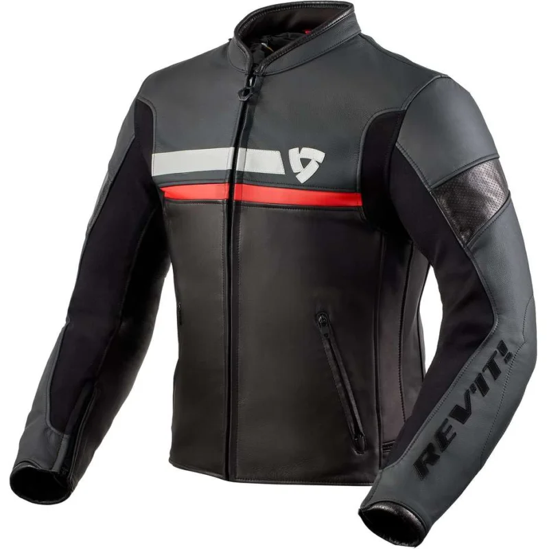 Prezzo Scontato Giacca Moto in Pelle Rev'it MILE Nero Rosso
