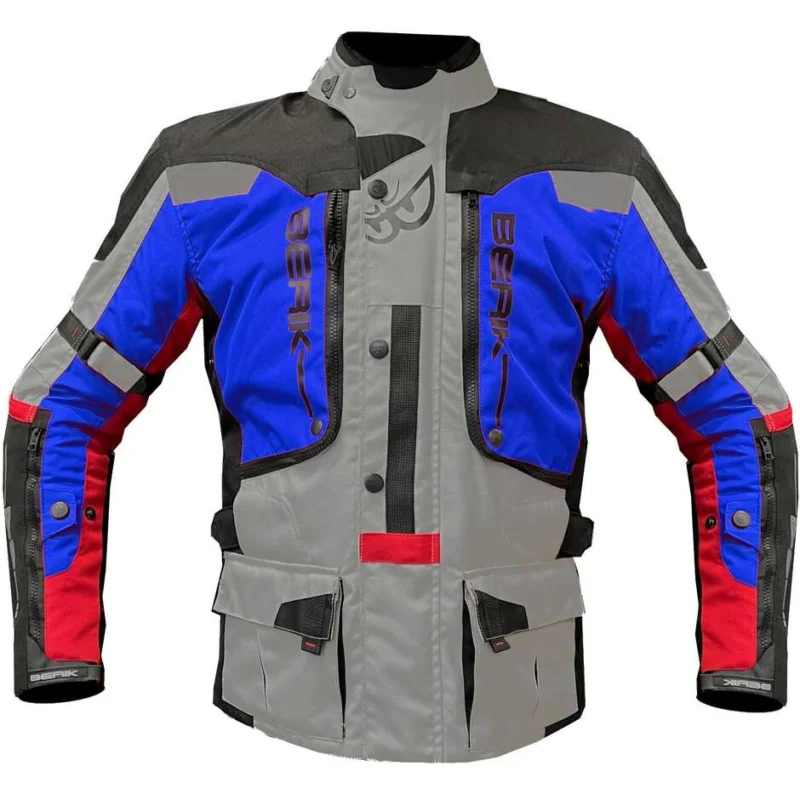 Giacca Moto in Tessuto Tecnico Berik 2.0 NJ-203328 Adventure Touring Grigio Blu Rosso Non Perdere