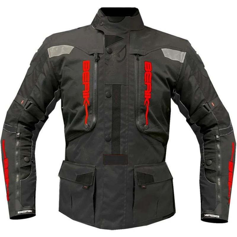 Giacca Moto in Tessuto Tecnico Berik 2.0 NJ-203328 Adventure Touring Nero Rosso Professionale