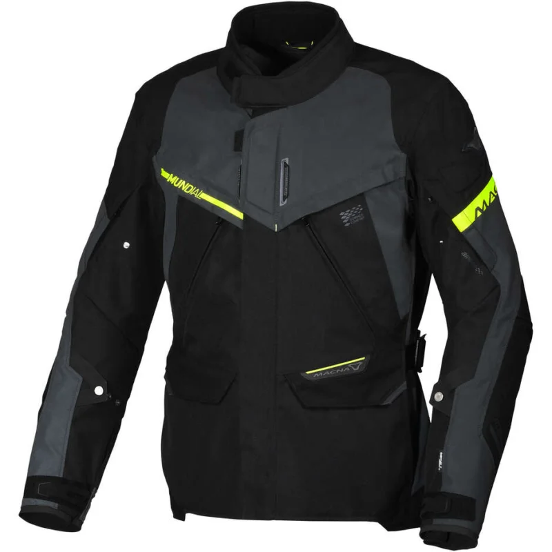 Promo Stagionale Giacca Moto Macna Mundial Night Eye Grigio Nero fluo Giallo