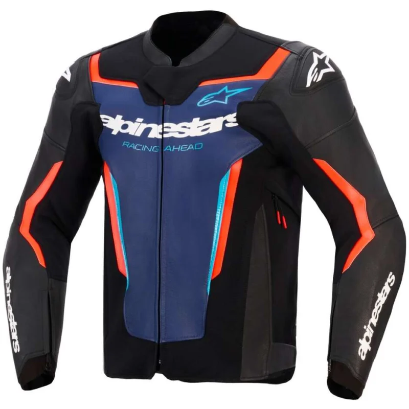 Giacca Moto Pelle Alpinestars GP Force V2 Nero Blu Rosso Fluo Spedito Oggi