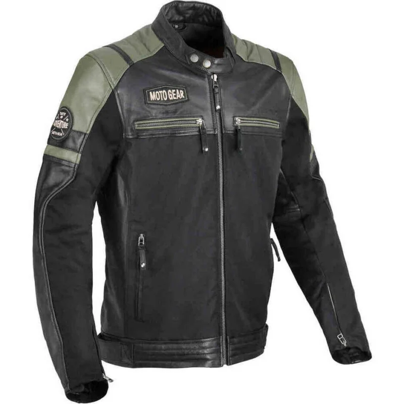 Giacca Moto Pelle e Tessuto DIFI Memphis Nero Verde Nuovo Arrivo