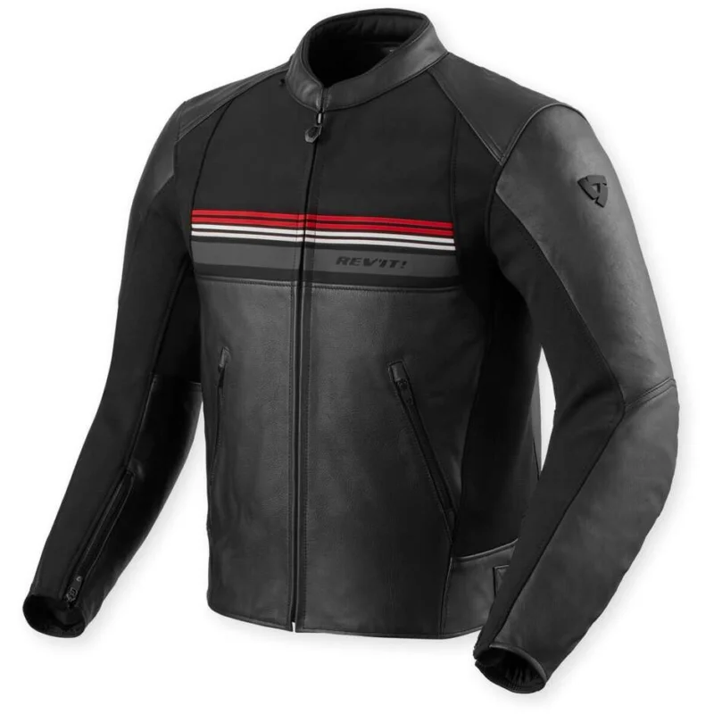 Giacca Moto Pelle Rev'it Mile 2 Nero Rosso Direttamente Dal Produttore