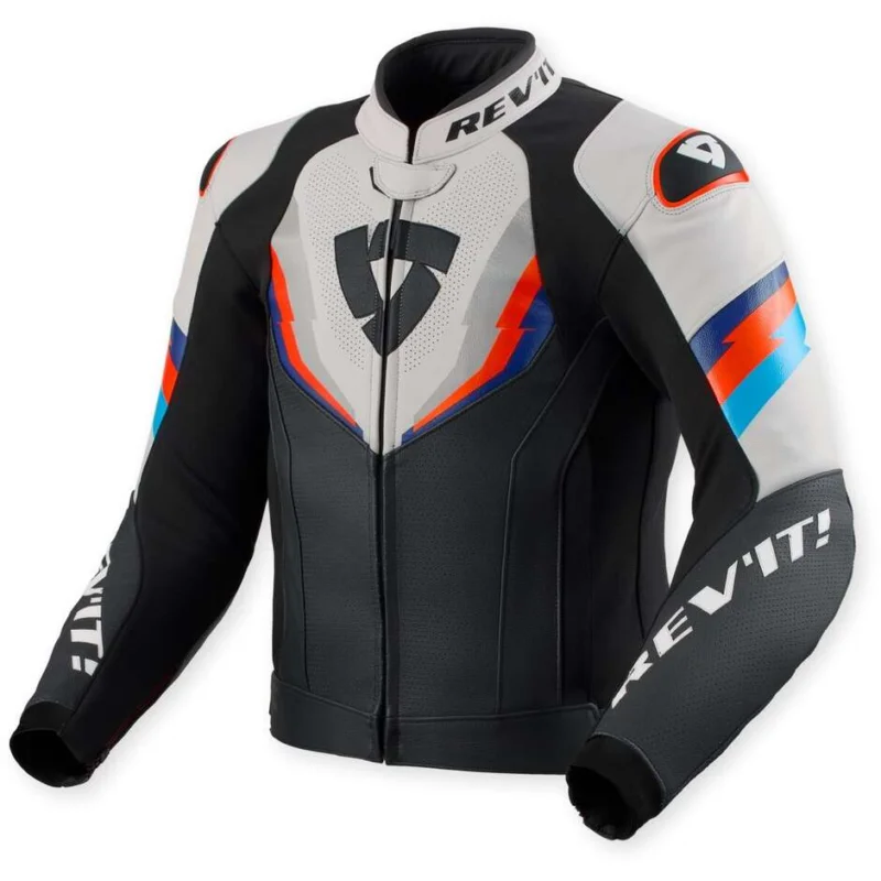 Spedizione Gratuita Giacca Moto Pelle Rev'it Quantum 3 Nero Grigio chiaro