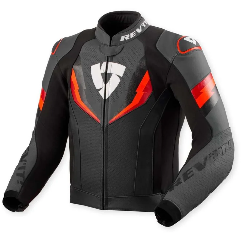 Giacca Moto Pelle Rev'it Quantum 3 Nero Rosso Neon Nuovo Arrivo