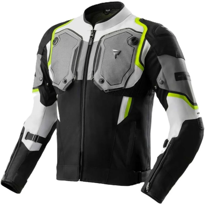 Di Tendenza Giacca Moto Rebelhorn In Tessuto BORG II Nero Grigio Giallo Fluo
