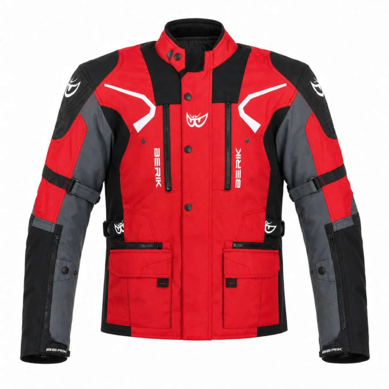 Giacca Moto Tecnica Berik 2.0 Adventure Nj-233309 Rosso Nero Grigio Scelto Dai Clienti