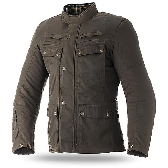 Giacca Moto tecnica in Tessuto Seventy JC-57 Urban Cotone Certato Verde Khaki Spedito Oggi