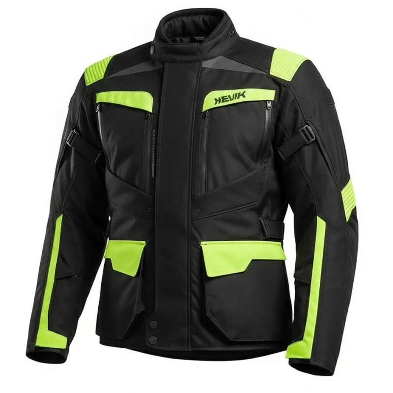 Offerta Giacca Moto Touring Hevik CENTAURUS Triplo Strato Nero Giallo Fluo