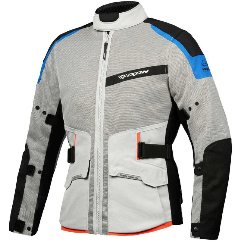Giacca Moto Touring Ixon M-NJORD Grigio Chiaro Blu Rosso A Buon Prezzo
