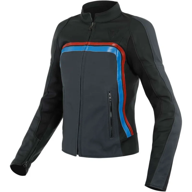 Esclusivo Giubbotto da Donna Moto Custom In Pelle Dainese LOLA 3 LADY Nero Rosso Blu