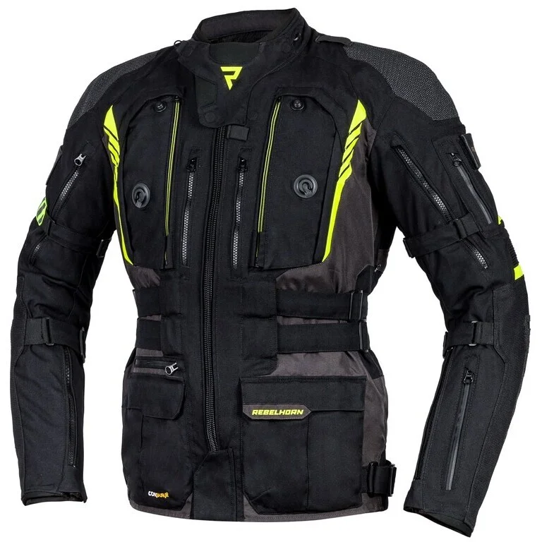 Giubbotto Moto Adventure Rebelhorn PATROL Nero Giallo Fluo Più Venduto
