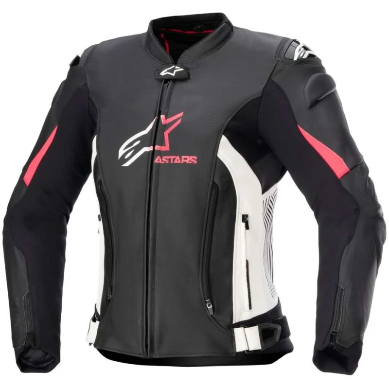 Promozione Esclusiva Giubbotto Moto Donna in Pelle Alpinestars STELLA GP PLUS V4 Nero White Diva Rosa