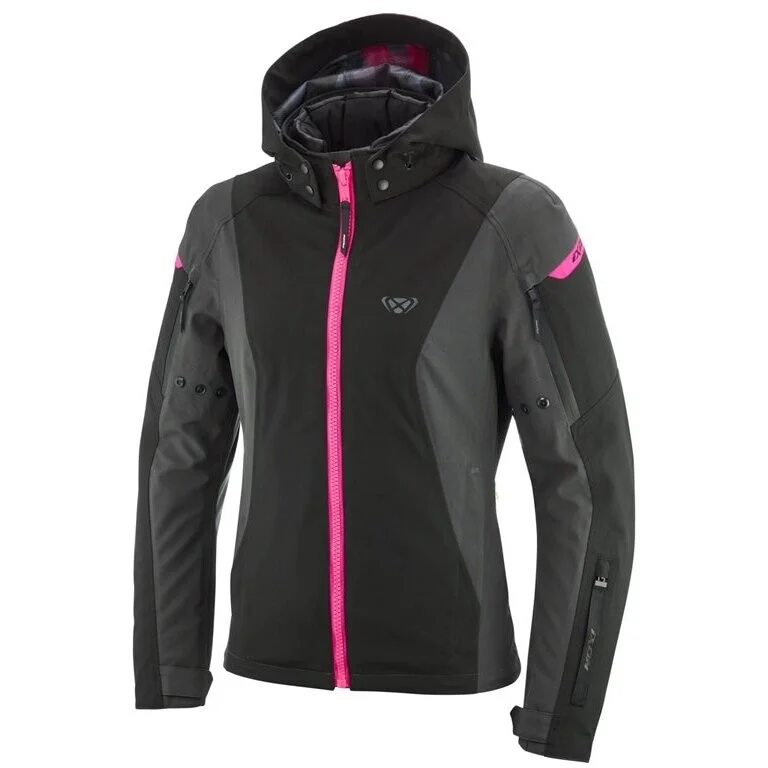 Giubbotto Moto Donna Ixon BURNING LADY Antracite Nero Rosa Nuova Collezione