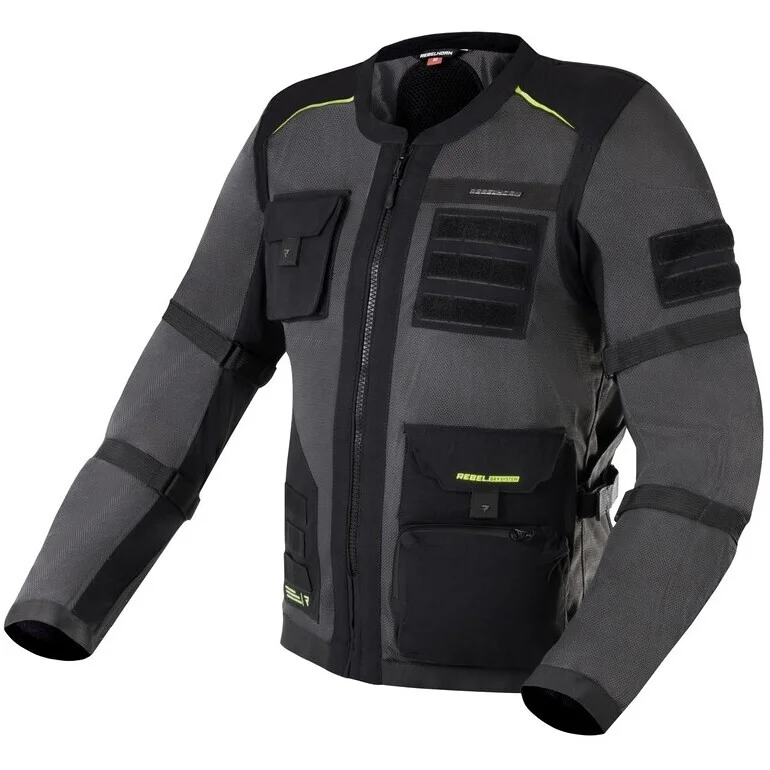 Giubbotto Moto Estivo Rebelhorn BRUTALE Grigio Scuro Nero Giallo Fluo Novità