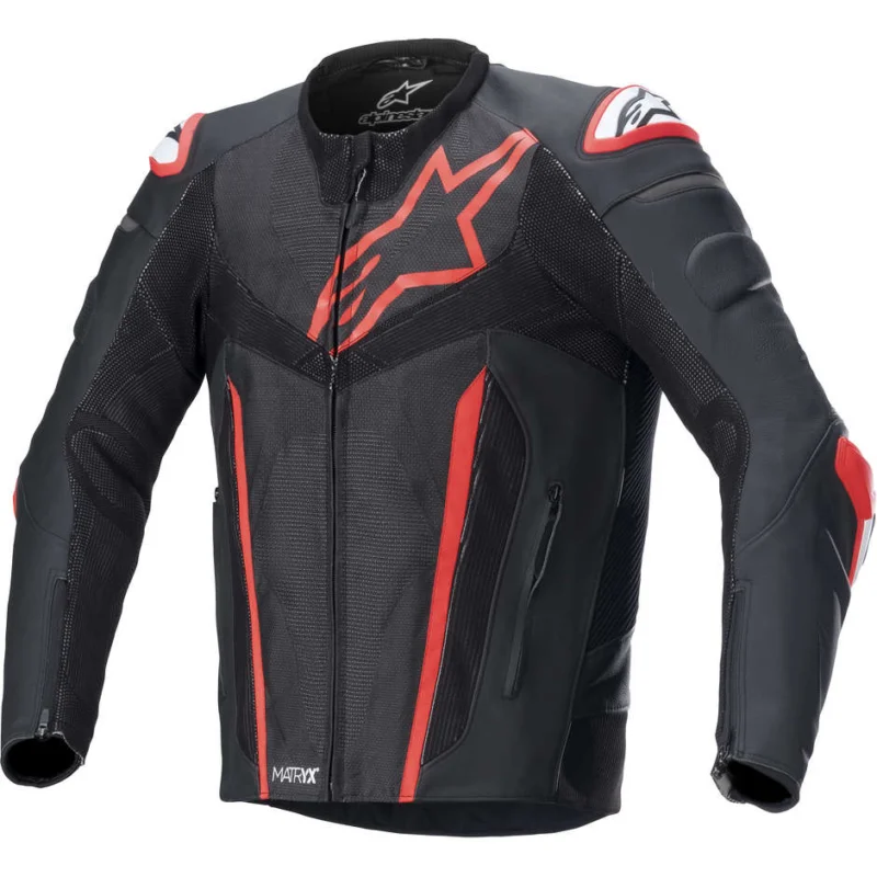 Più Venduto Giubbotto Moto in Pelle Alpinestars FUSION Nero Rosso Fluo