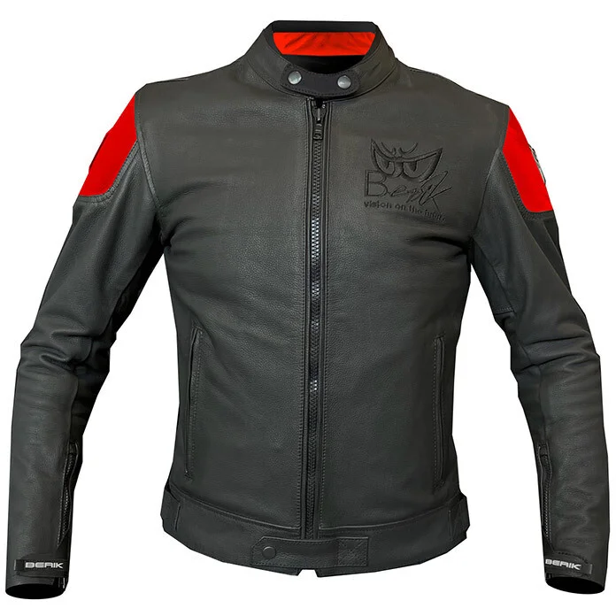 Spedizione Espresso Giubbotto Moto in Pelle Berik LJ-221324-BK Nero Rosso