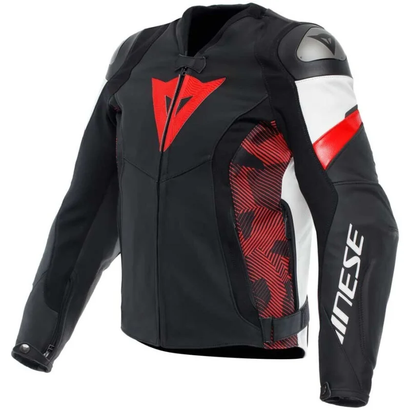 Must-Have Giubbotto Moto in Pelle Dainese AVRO 5 Nero Rosso lava Bianco
