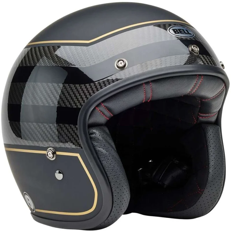 Bell CUSTOM 500 CARBON ROLANDSAND PLAYERS Jet Cafe Racer Motorcycle Helmet Black Gold Matt Glossy Soddisfatti O Rimborsati