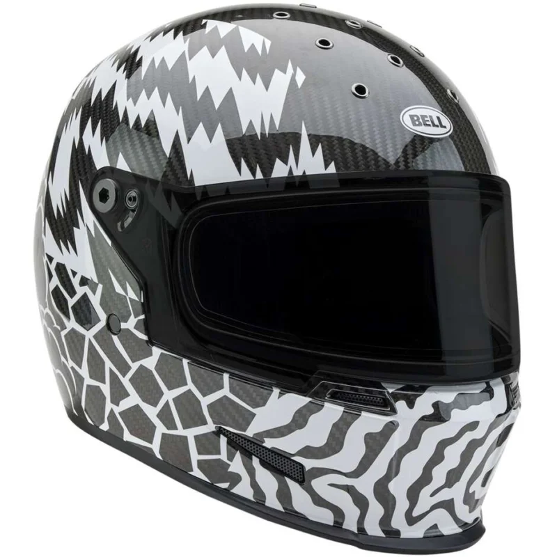 Bell ELIMINATOR CARBON 2025 DEATHSPRAY Full Face Motorcycle Helmet Black White Pagamento Sicuro