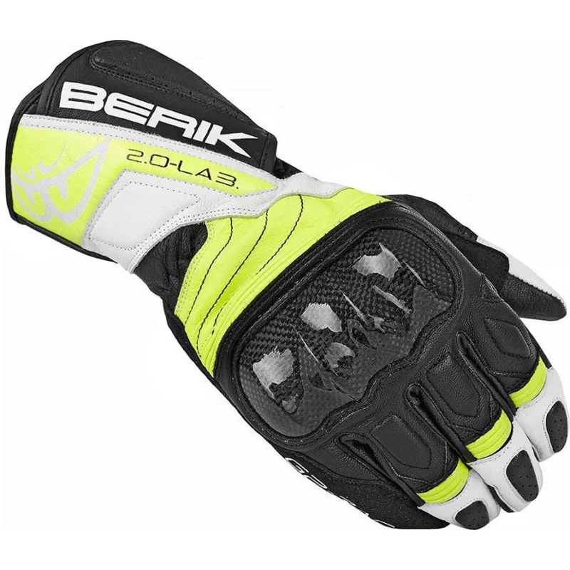 Berik 2.0 175102 Race Leather Racing Gloves Black White Yellow Certified Prezzo Scontato