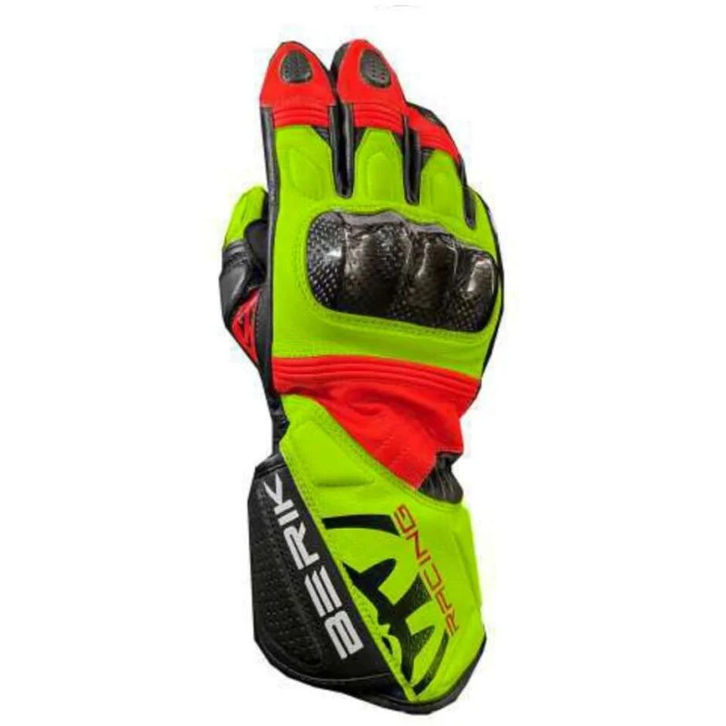 Berik 2.0 235102 FR Racing Leather Motorcycle Gloves Fluorescent Yellow Red Offerta Speciale