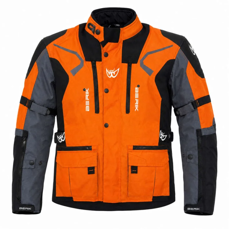 Berik 2.0 Adventure Nj-233309 Technical Motorcycle Jacket Orange Black Grey Offerta Speciale