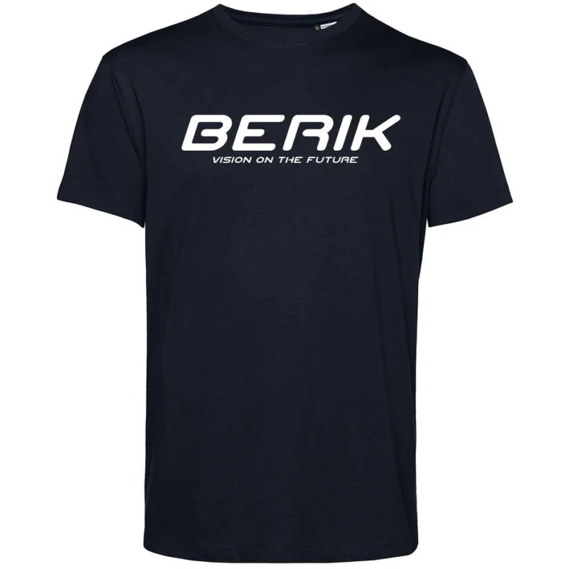 Occasione Imperdibile Berik 2.0 Crew Neck TEE T-Shirt In Navy Blue Organic Cotton White Written