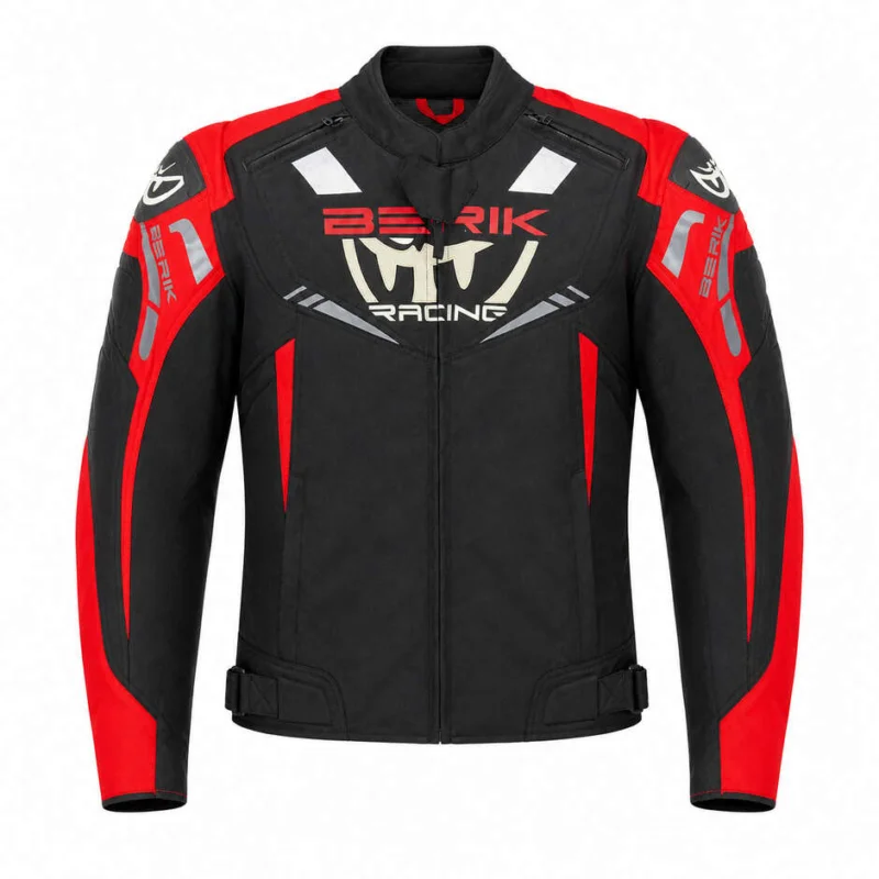 Berik 2.0 NJ-253302 Technical Fabric Motorcycle Jacket Black Fluorescent Red White Super Prezzo
