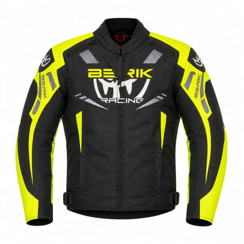Berik 2.0 NJ-253302 Technical Fabric Motorcycle Jacket Black Fluorescent Yellow White Soddisfatti O Rimborsati