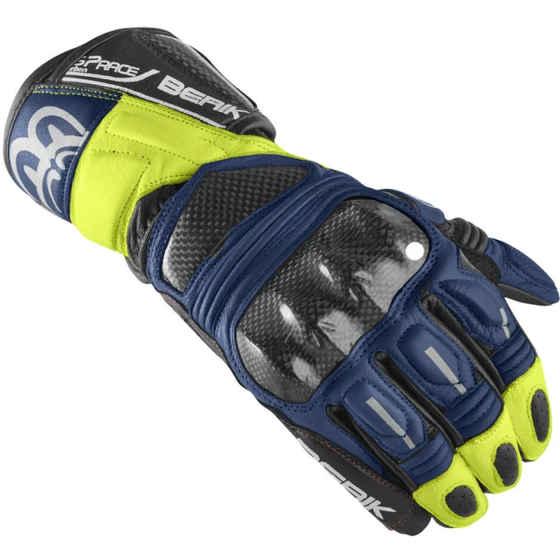 Subito Disponibile Berik 2.0 Racing Leather Motorcycle Gloves 195102 Black Blue Yellow Fluo