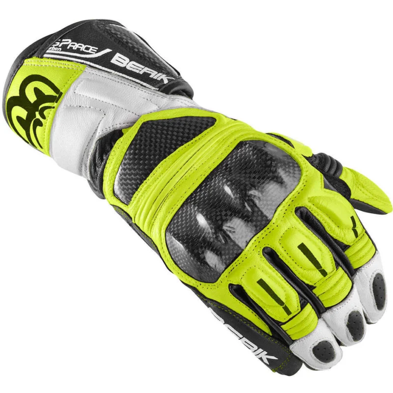 Berik 2.0 Racing Leather Motorcycle Gloves 195102 Black White Yellow Fluo Sconto