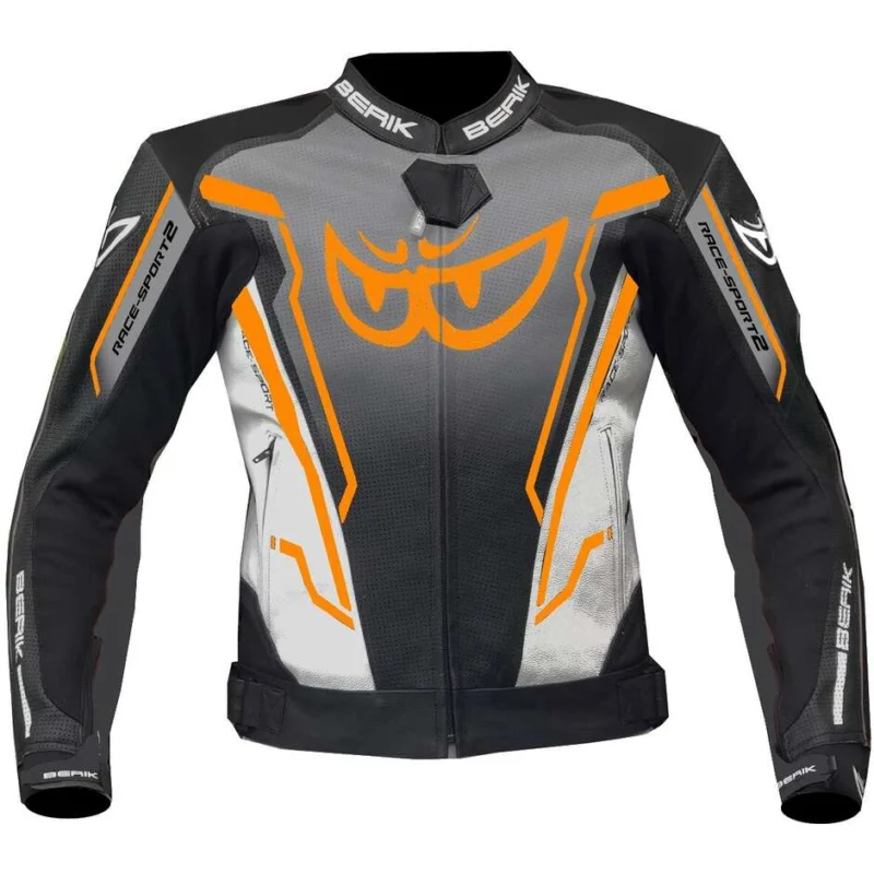 Berik 2.0 Technical Motorcycle Jacket in Leather LJ 181334-A Sport Black White Orange Promo Stagionale