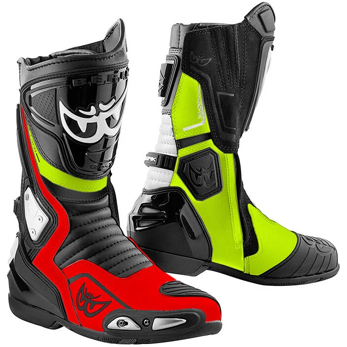 Berik Donington Racing Motorcycle Boots Bicolor Black Red Yellow Popolare