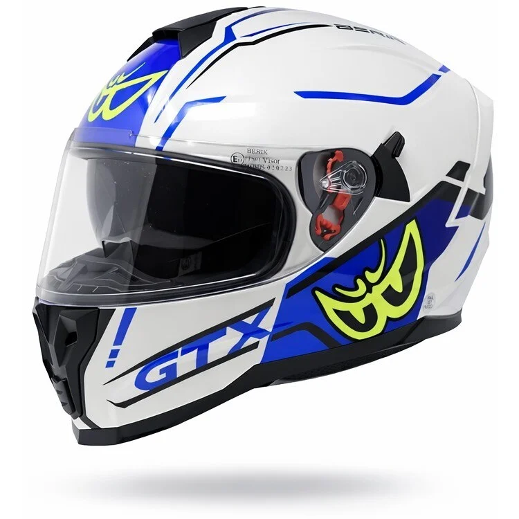 Solo Oggi Berik FF869 GTX Double Visor Full Face Motorcycle Helmet White Yellow Blue