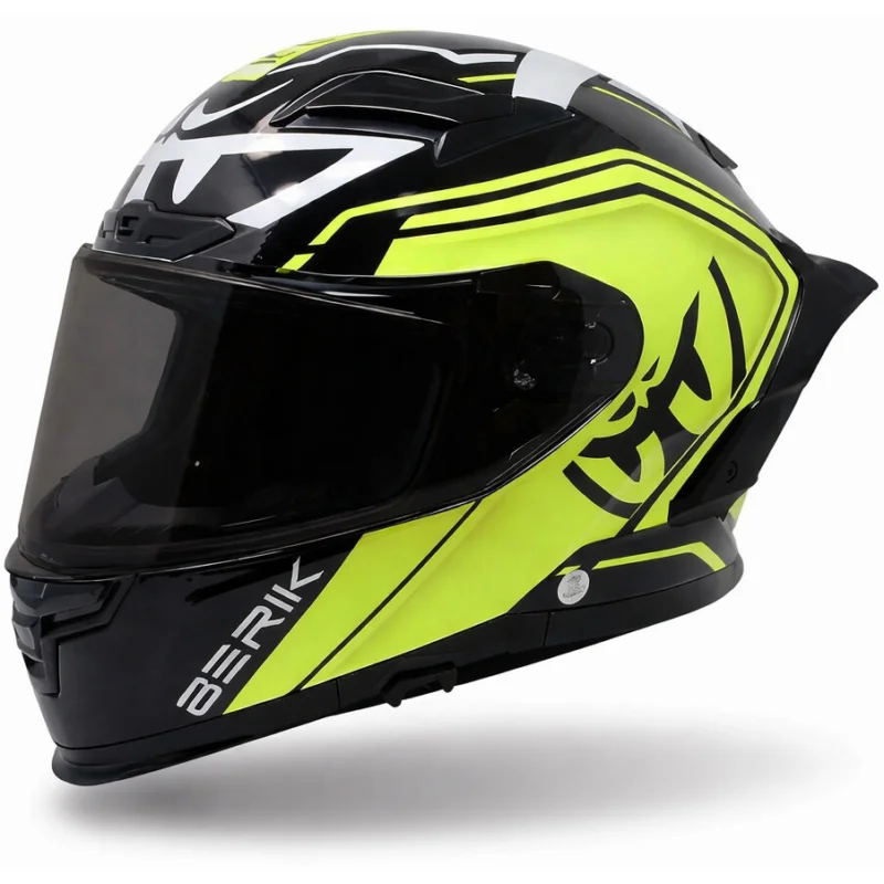 Nuova Collezione Berik FF871 Racing Full Face Motorcycle Helmet Black Fluorescent Yellow