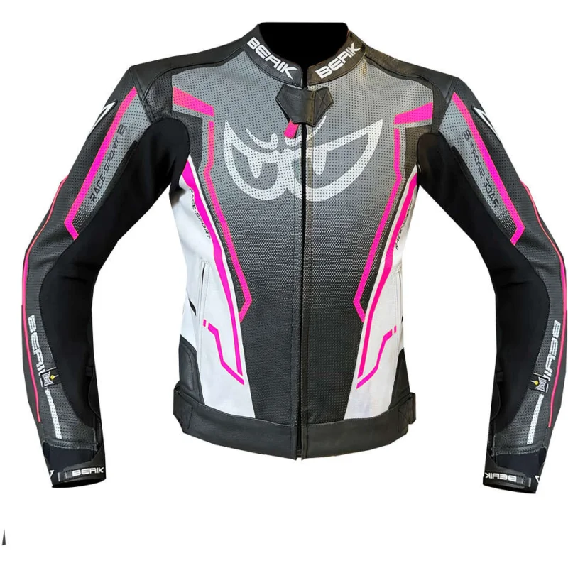 Berik LJ-181334C-Lady Women's Motorcycle Leather Jacket Black White Gray Pink Fluo Promo Stagionale