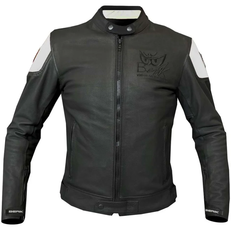 Berik LJ-221324-BK Black White Leather Motorcycle Jacket Solo Oggi