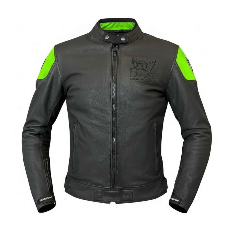 Berik LJ-221324-BK Leather Motorcycle Jacket Black Green Acquista Ora