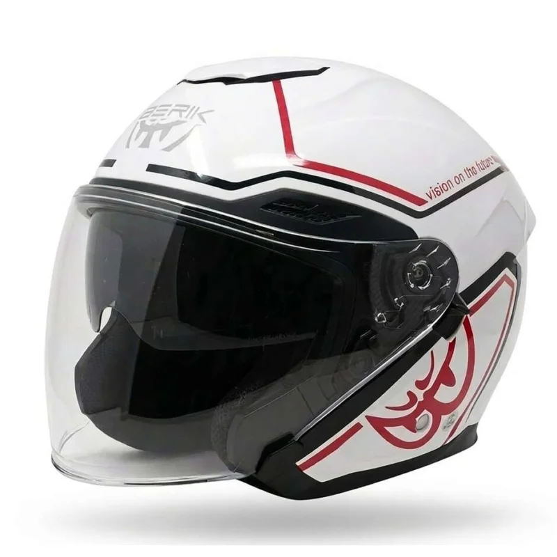 Spedito Oggi Berik OF669 Basic J Double Visor Jet Motorcycle Helmet White Red